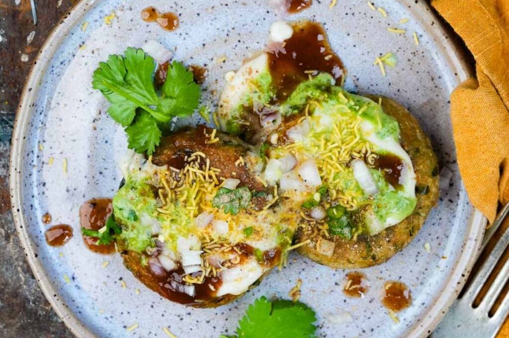 Vegan Aloo Tikki Chaat. 