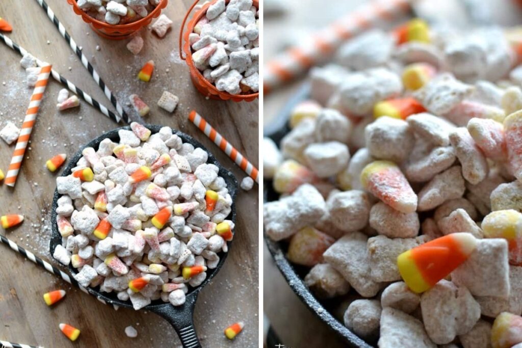 White Chocolate Candy Corn Muddy Buddies. 
