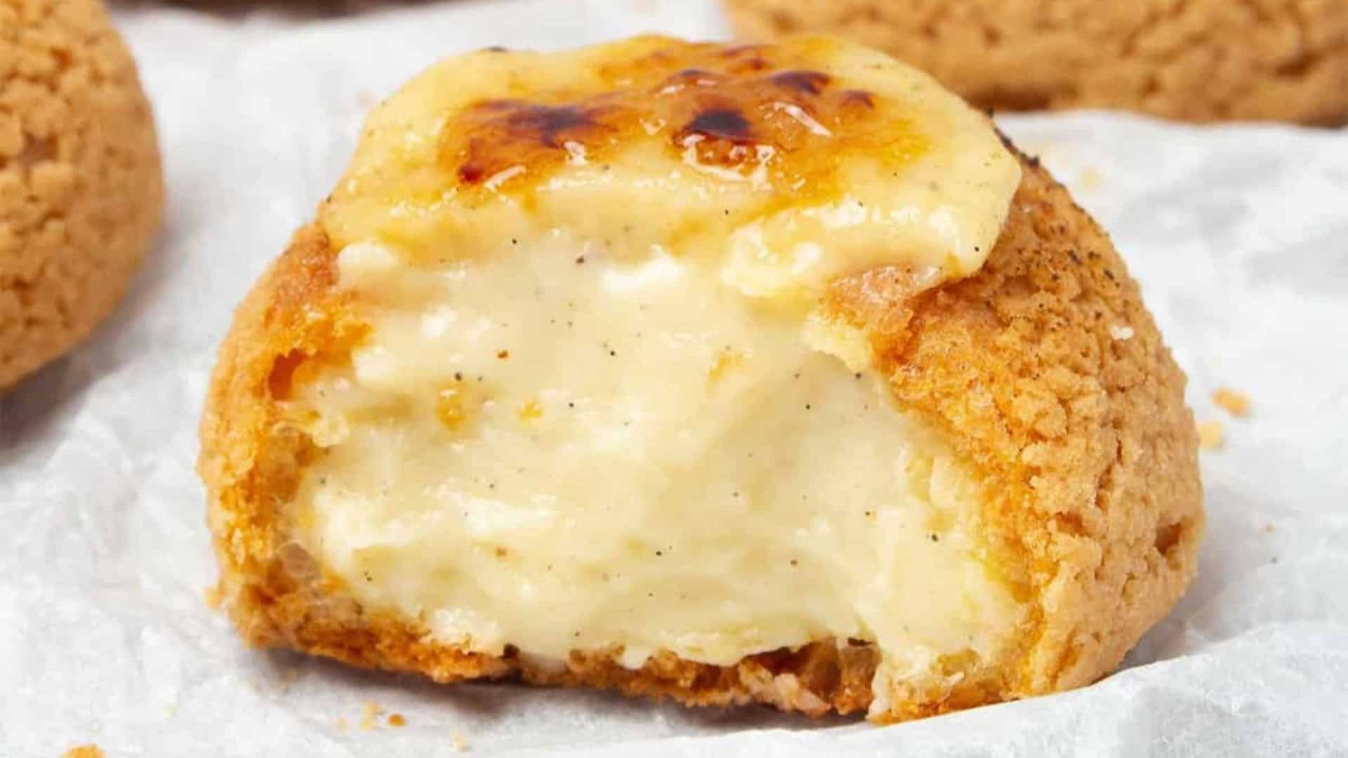 creme brulee choux pastry with caramelized top.