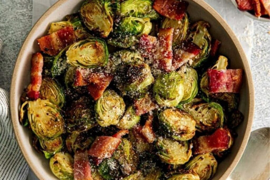 Air Fryer Brussels Sprouts with Bacon.
