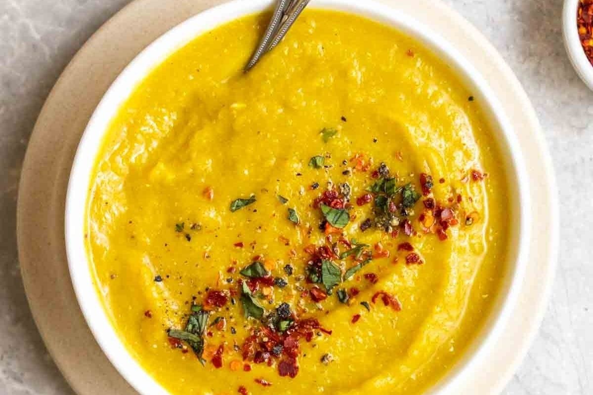Creamy Red Lentil Carrot Soup. 