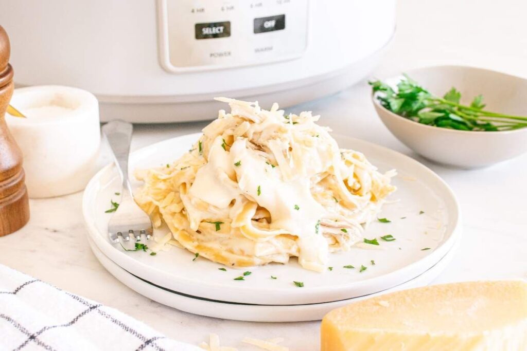 Slow Cooker Chicken Fettuccine Alfredo.