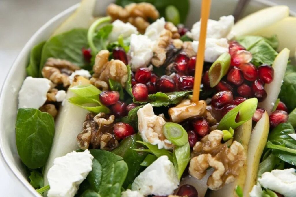 Spinach Pear and Feta Salad.